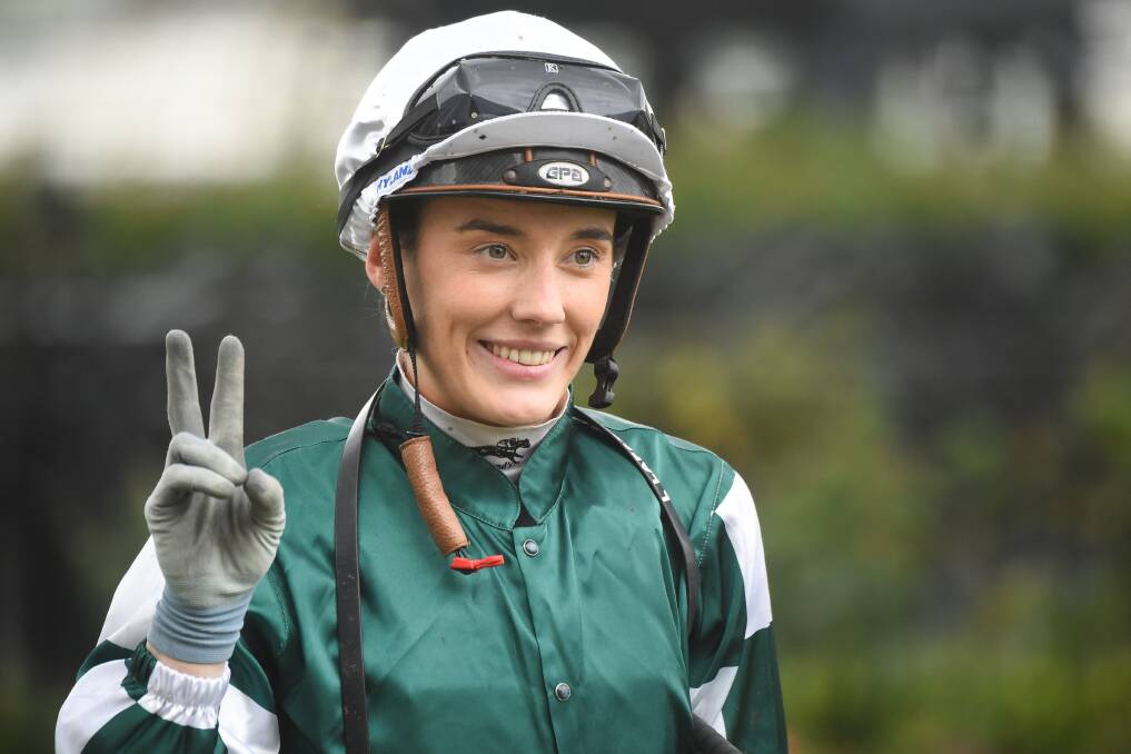 Laura Lafferty after Sigh won the Stableline Sprint at Flemington Racecourse. Picture by Reg Ryan/Racing Photos 