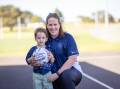New Warrnambool coach Kate Lindsey and son Billy at Reid Oval. Picture by Sean McKenna 