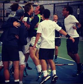 MEMORIES: James Tobin celebrates a win with his Missouri Baptist teammates after they won their conference and qualified for the NAIA finals. 