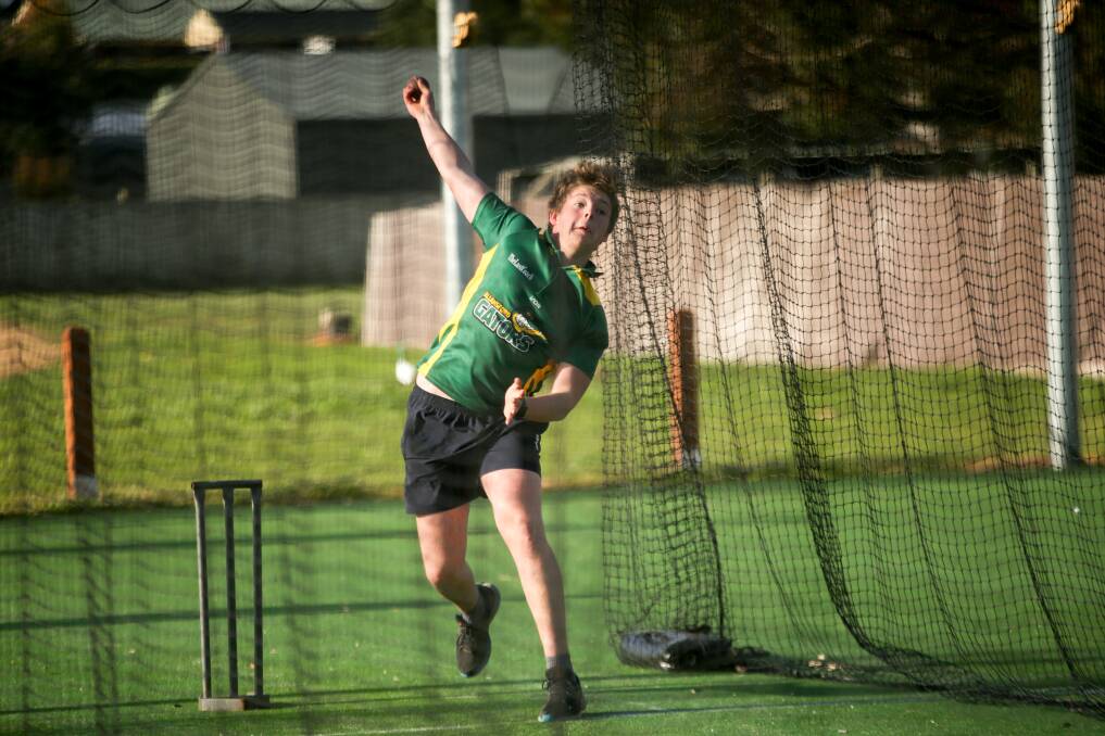 PUTTING IN THE WORK: Karl Graesser sends down a delivery at Allansford-Panmure training. Picture: Chris Doheny