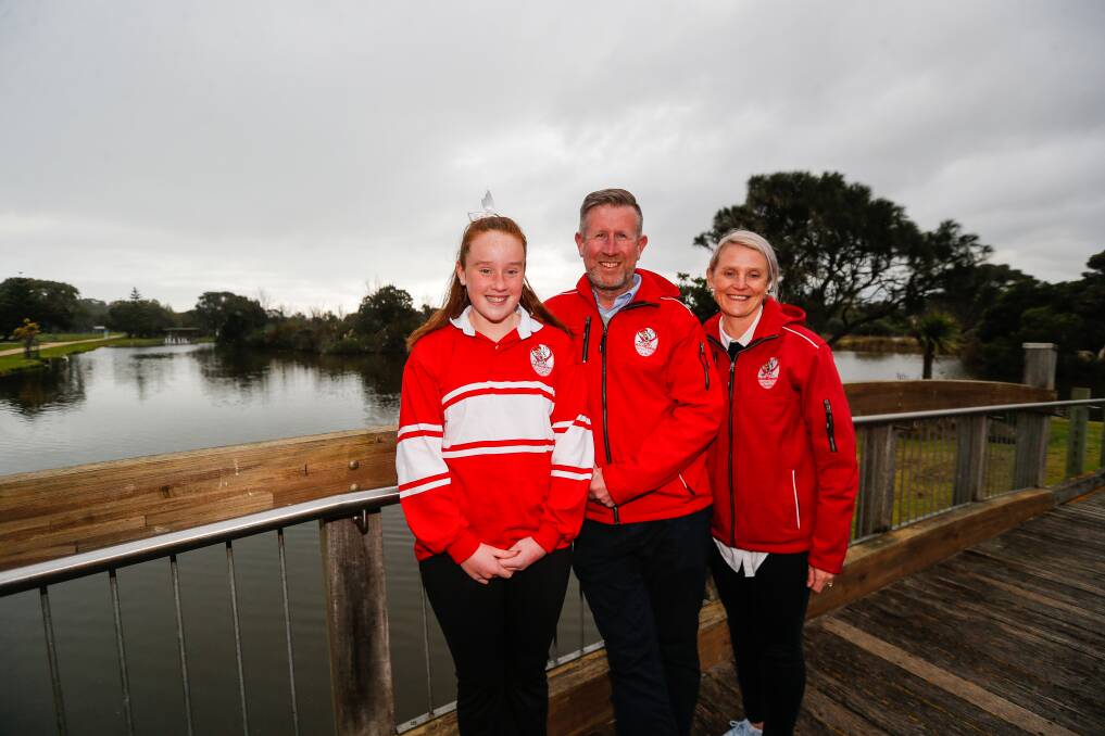 FAMILY PRIDE: The van de Camps - Hannah, Ben and Alison - don their South Warrnambool colours at Lake Pertobe. Picture: Anthony Brady 