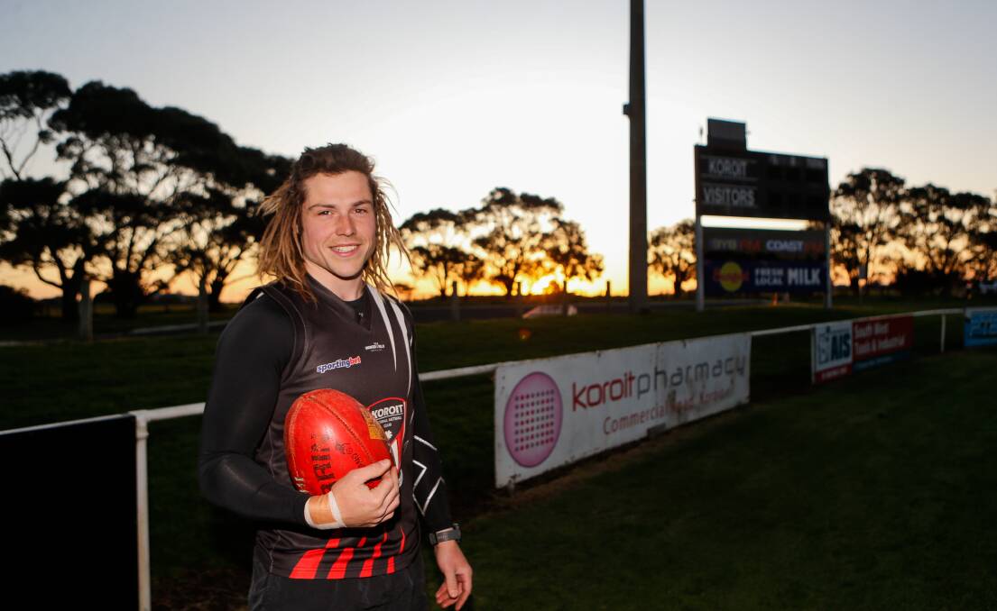 Inside midfielder Dylan McCutcheon would love to win a senior premiership with Koroit - a club with special links to his family. Picture by Anthony Brady 