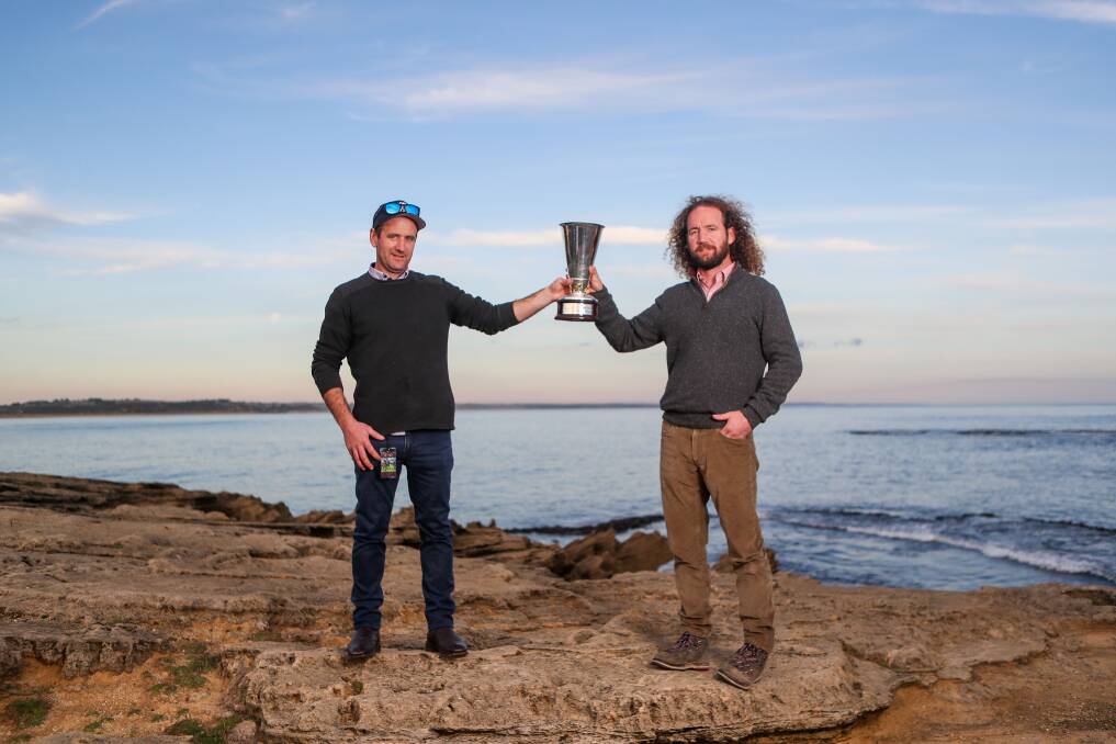OH BROTHER: Maher siblings Declan and Ciaron on the Warrnambool coastline following their 2020 Grand Annual success. Picture: Morgan Hancock 