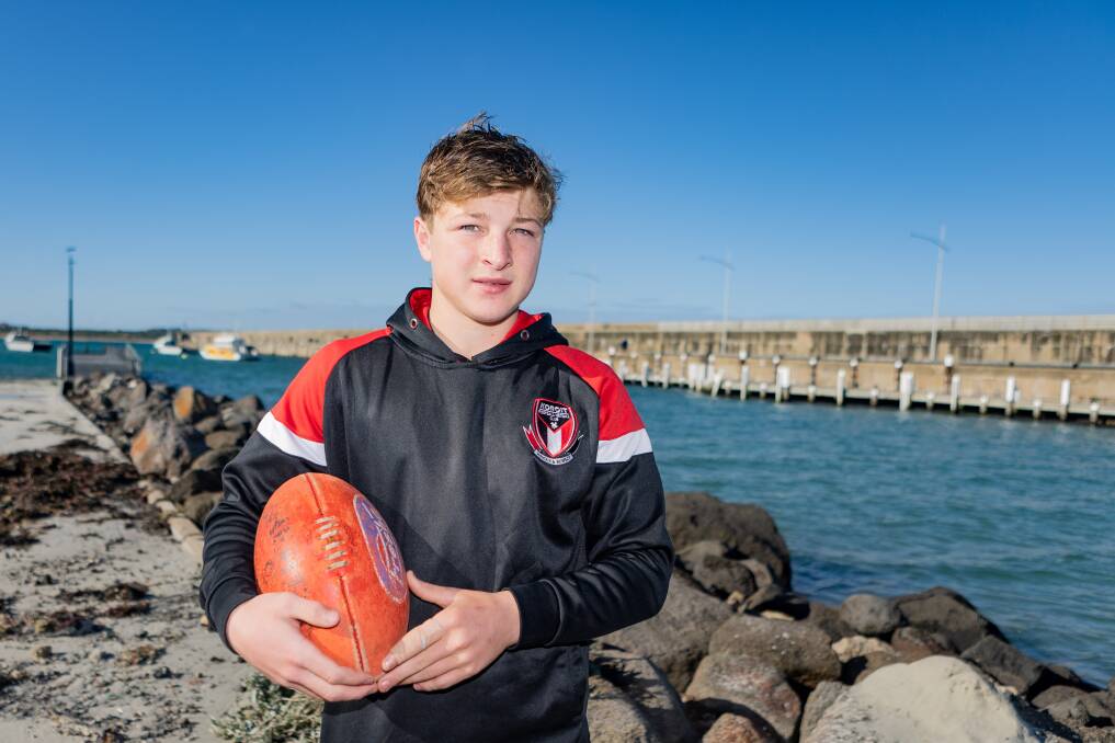 Teenager Talor Byrne, pictured at the Warrnambool breakwater in 2023, returns to Koroit's senior side. Picture by Anthony Brady 