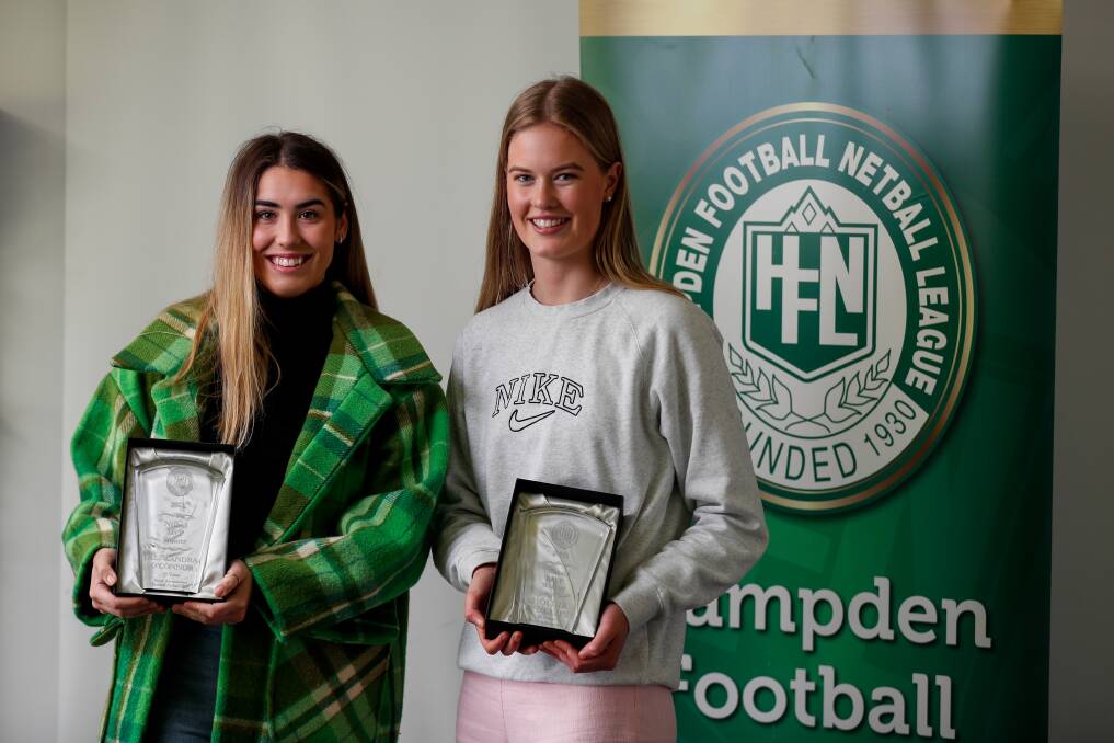 TALENTED PAIR: South Warrnambool's Ally O'Connor and Hamilton Kangaroos' Hollie Phillips shared the Hampden league open netball MVP honours. Picture: Morgan Hancock 