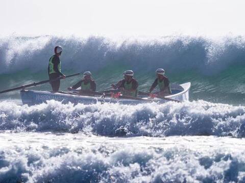 The Warrnambool surf boat crew in action at Lorne. Picture supplied 