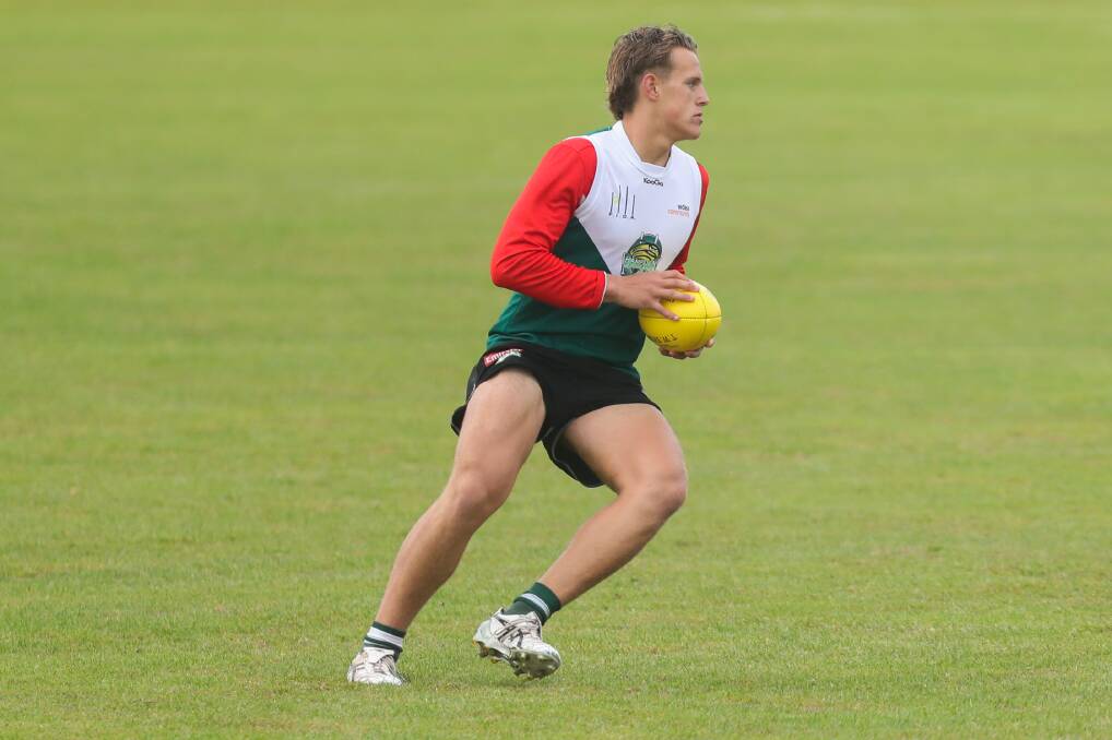 STRONG: George Stevens, pictured at South Warrnambool training on Wednesday, is eligible for the GWV Rebels as an under 16 prospect. Picture: Morgan Hancock 