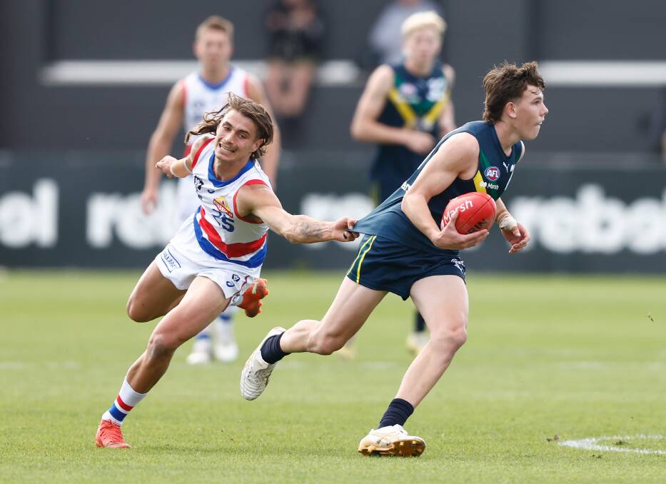 Koroit's Finn O'Sullivan in action for the AFL Academy against VFL side Footscray. Picture by Getty Images 