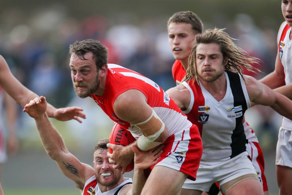 SIDELINED: Josh Saunders, pictured against Koroit on Good Friday, is battling injury. Picture: Morgan Hancock 