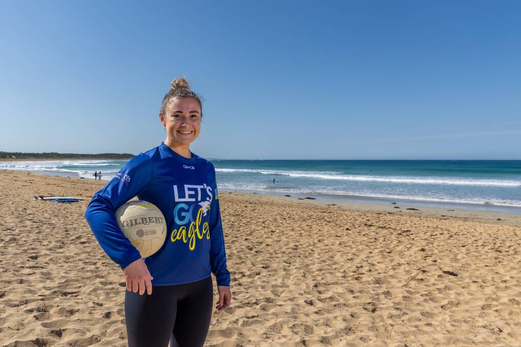 Kate O'Meara, pictured at Warrnambool's main beach, has rejoined North Warrnambool Eagles for season 2024. Picture by Eddie Guerrero 