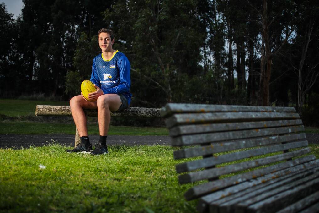 RIGHT AT HOME: Ben Kellett grew up near Bushfield Recreation Reserve and always wanted to play for North Warrnambool Eagles. He kicked five goals in his senior debut. Picture: Morgan Hancock 
