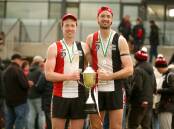 Experienced footballers Dallas Mooney and Jeremy Hausler have played in each one of Koroit's seven-peat. Picture by Chris Doheny 