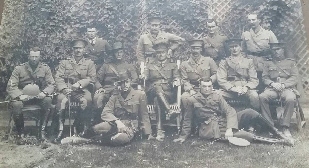 THEIR PART: Australian veterinary officers in Cairo, 1915. Banjo Paterson is pictured at far left and Stan Mountjoy in the back row, second from right. Picture: Bill Mountjoy 