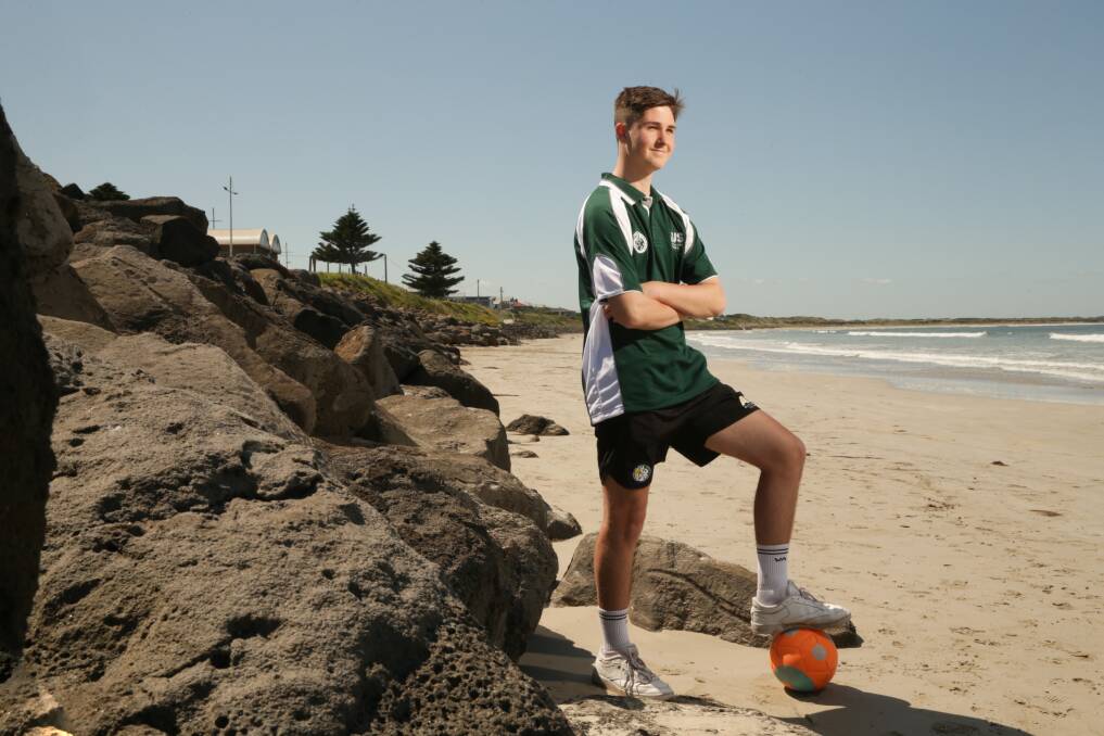 Futsal player Benjy Hawkins at Port Fairy's East Beach. Picture by Chris Doheny 