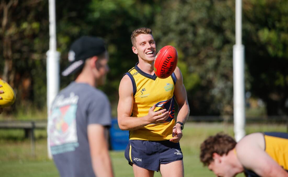 Josh Corbett trains with North Warrnambool Eagles during a visit home in 2020. Picture by Anthony Brady 