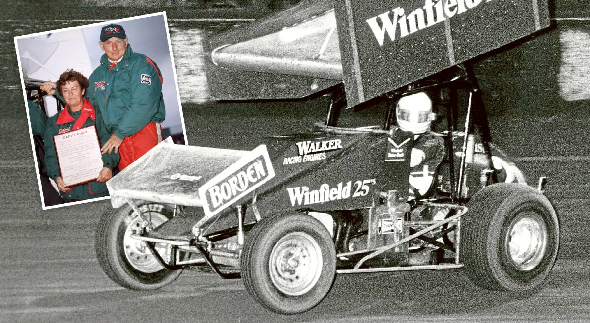 Kay and Garry Rush spent much of their marriage in speedway circles as Garry carved out a successful career. He is pictured in 1986. Inset picture by Full Throttle Publishing 