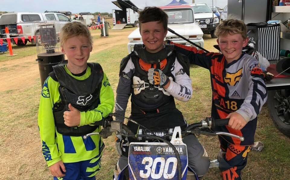 HITTING THE TRACK: Curtis Morrison, Will McKenna and Paddy Lewis are young motocross riders who enjoy racing at the Lake Gillear circuit. Coaches will be on hand to help teach.