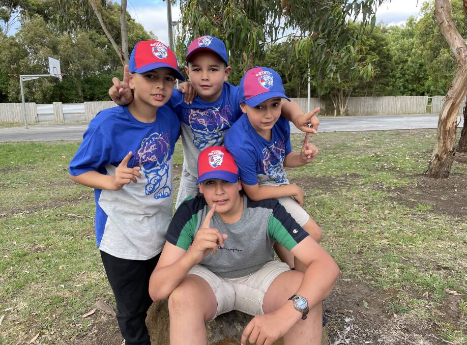 BROTHERS: Jamarra Ugle-Hagan's brothers (back) Bungarie, 9, Narrah, 7, Wirann, 6, and (front) Kaawrin, 15, at Framlingham after the draft on Wednesday night. Picture: Justine McCullagh-Beasy 