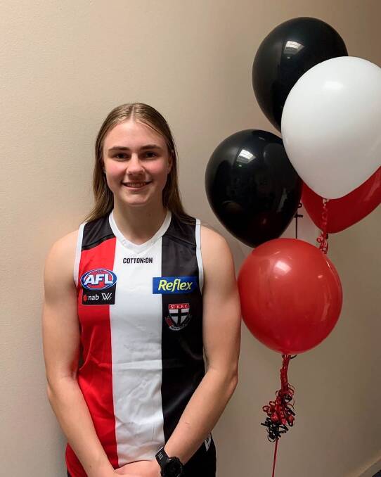 OH WHEN THE SAINTS: Warrnambool export Renee Saulitis in her new St Kilda colours. She was drafted to the AFLW club on Tuesday. Picture: St Kilda Twitter