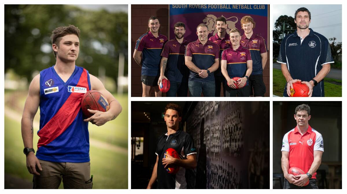(clockwise) Terang Mortlake's Luke McConnell, South Rovers' leadership group, Allansford's Bradley Bull, South Warrnambool's Dan Nicholson and Warrnambool's Will Lord. Pictures by Sean McKenna, Anthony Brady and Chris Doheny 