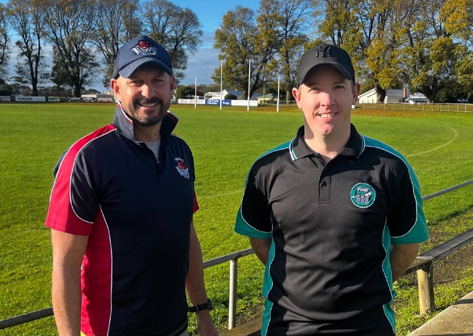 UNITED FRONT: Terang Mortlake president Matt Clarke and Kolora-Noorat president Martin Wynd want football and netball in their region to thrive. 