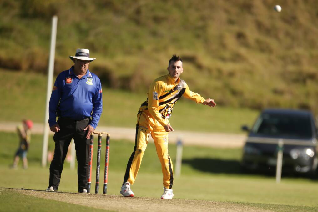 BOWLING SPELL: Merrivale's Ryan Fleming sends down a delivery in the WDCA semi-final. Picture: Chris Doheny 