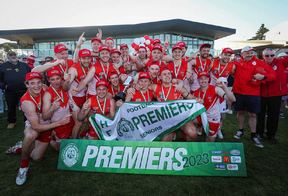 South Warrnambool soaks up its 2023 Hampden league grand final success after beating North Warrnambool Eagles. File picture 