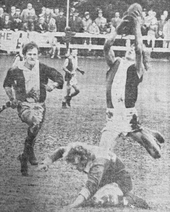 INFLUENTIAL: Rob Brian, who played more than 250 senior games for Koroit, takes a mark in the 1971 Hampden league grand final. 