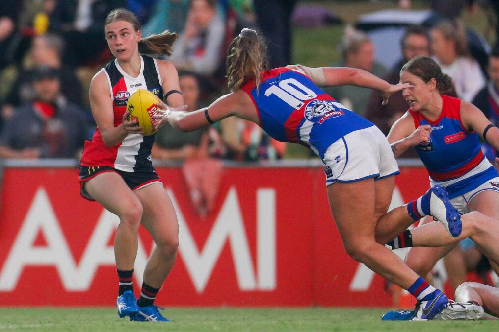 DREAM DEBUT: South-west export Renee Saulitis' first AFLW match for St Kilda was a win against Western Bulldogs earlier this year. Picture: Morgan Hancock 
