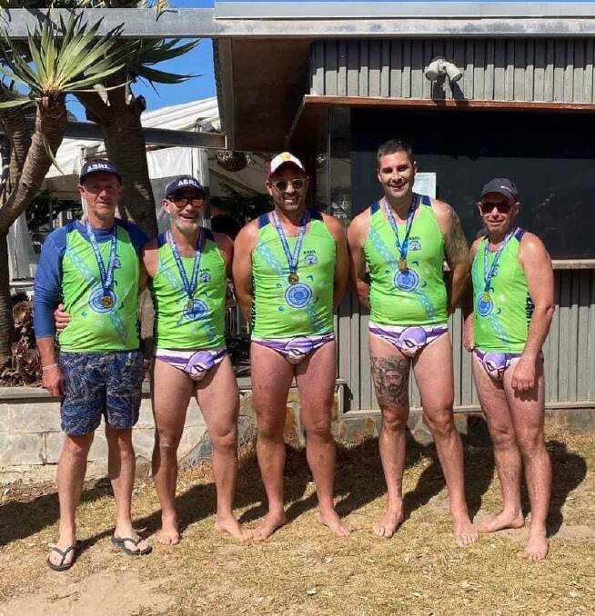 Warrnambool surf boat crew members Gary Askew, Toby Pettigrew, Xavier Thornton, Alex Gynes and Leigh Kane. Picture supplied