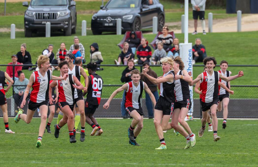 Koroit forward Archie Tepper is pumped after kicking the match-winning goal in the under 16 decider. Picture by Eddie Guerrero 