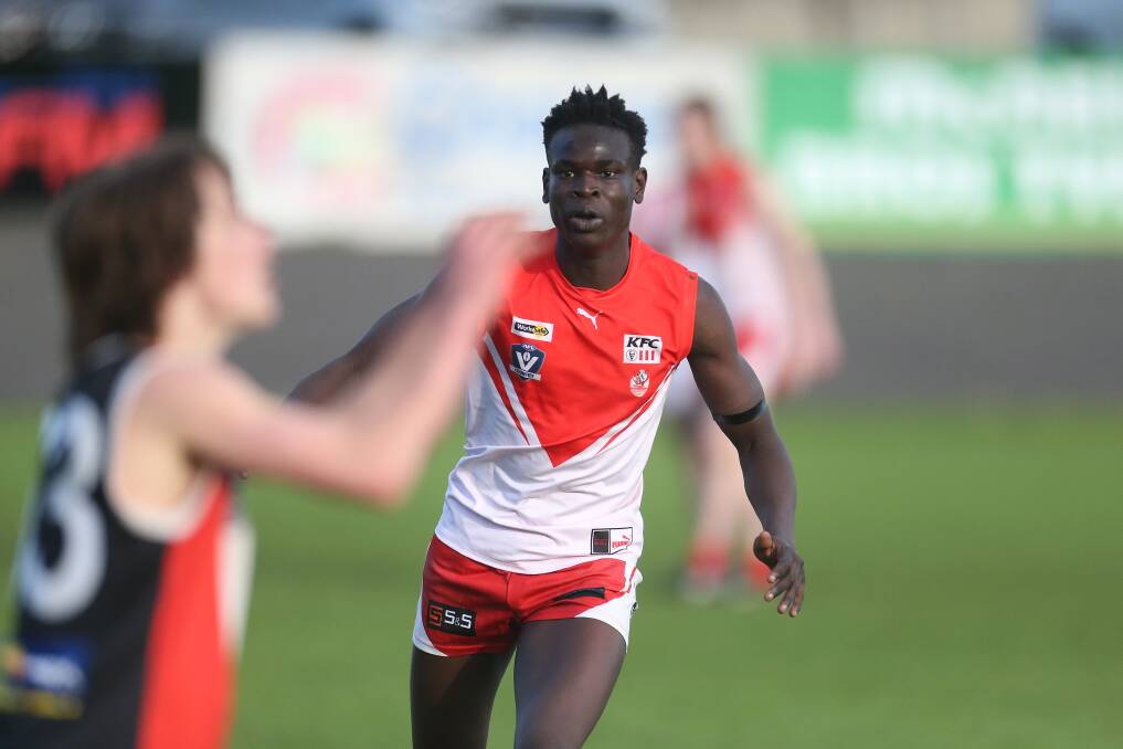 HOME SWEET HOME: Emmanuel Ajang was one of South Warrnambool's best against Koroit on Saturday in the under 18.5 competition. Picture: Mark Witte 