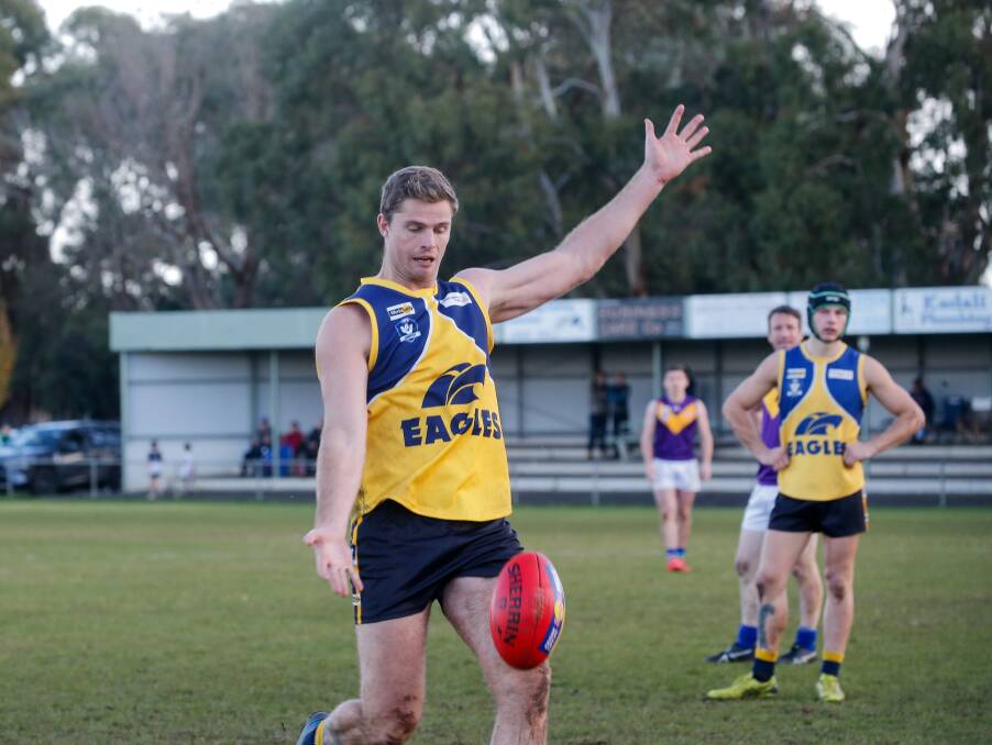 DANGEROUS: North Warrnambool Eagles' Nathan Vardy kicked nine goals against Port Fairy. Picture: Anthony Brady 