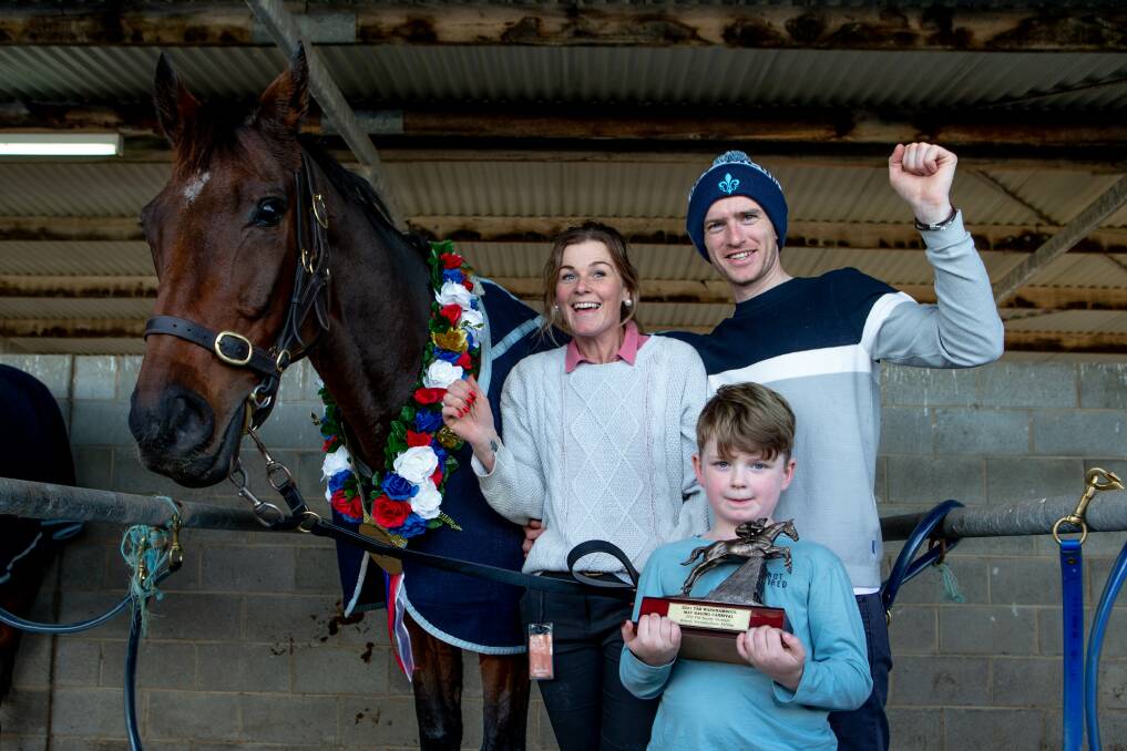 FOND MEMORIES: Flying Agent trainer Amy McDonald with partner Lee Horner and son Joe. Picture: Chris Doheny 