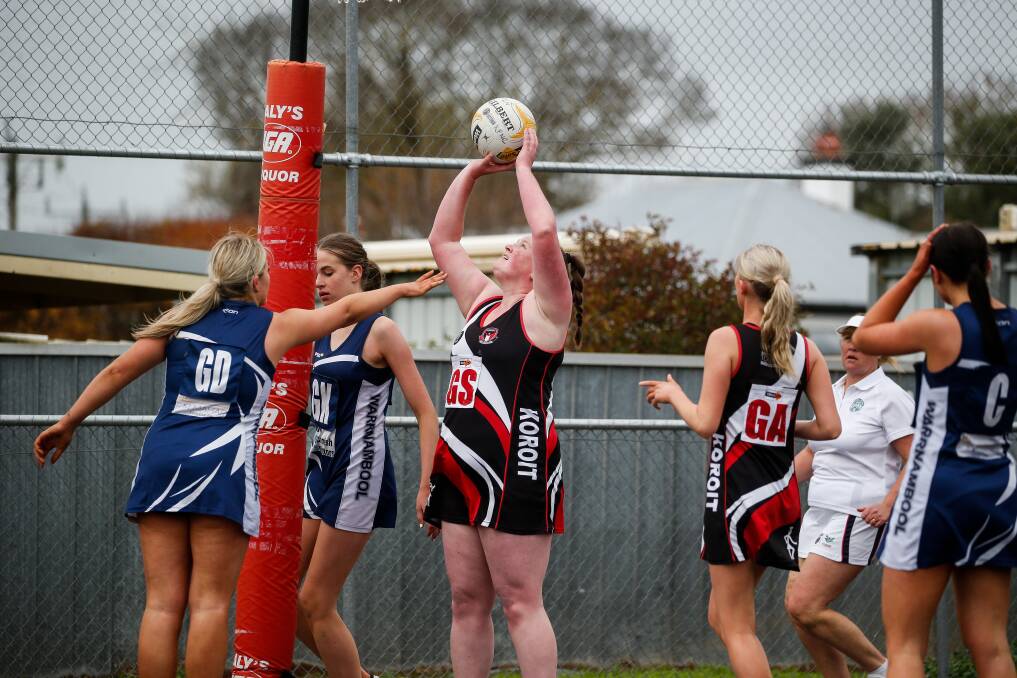 SCORING POWER: Nell Mitchell sunk 47 of Koroit's 61 goals against Warrnambool. Picture: Anthony Brady 