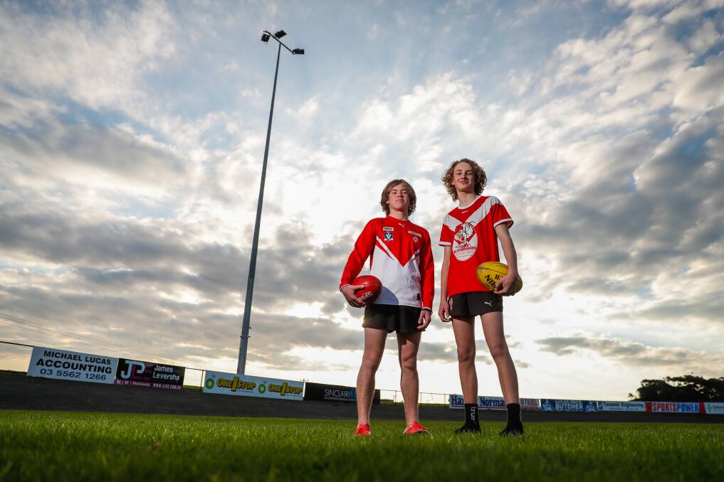 GAME ON THE HORIZON: Ollie Smith and Cooper Miller want to squeeze their Hampden league under 16 grand final in. Picture: Morgan Hancock 