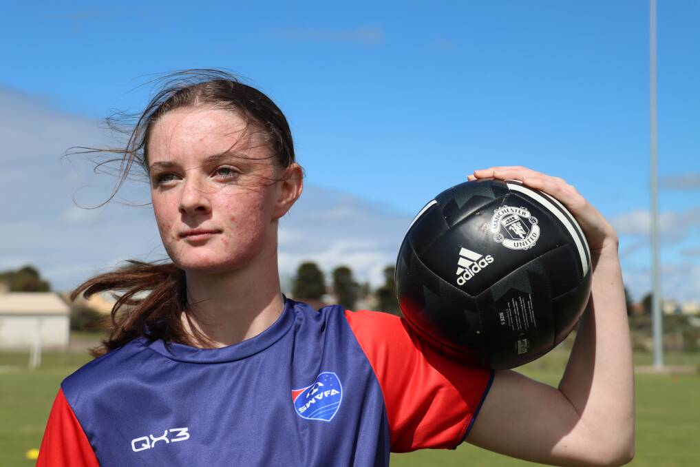 FOCUSSED: Molly Leslie loves playing soccer for South West Victoria Football Association and North Geelong. Picture: Justine McCullagh-Beasy 