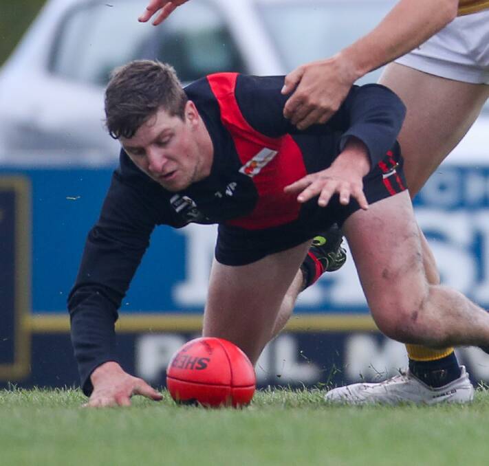 SIDELINED: Cobden's Jack Hutt hurt his knee in round two against Camperdown. Picture: Morgan Hancock