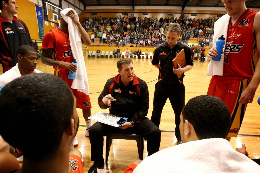 HOME SWEET HOME: Trevor Gleeson, then coaching Melbourne Tigers, at Warrnambool Stadium for a 2011 NBL pre-season game. 