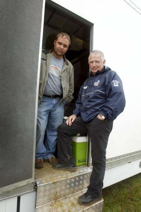 American driver Donny Schatz with his car owner Garry Rush during the washed out 2006 Grand Annual Sprintcar Classic. 
