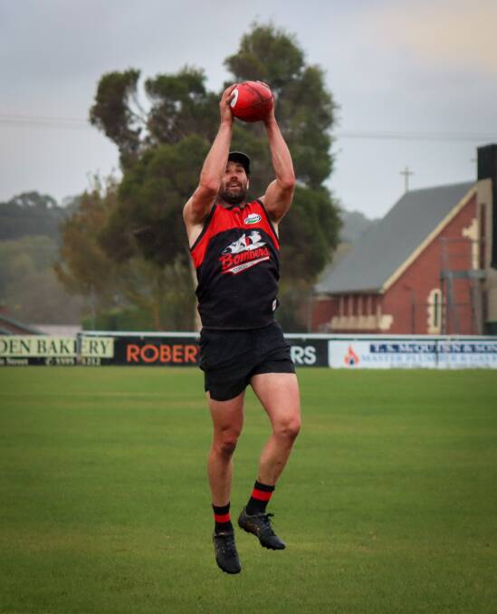 Cobden coach Brody Mahoney takes a mark at training leading into round one. Picture by Justine McCullagh-Beasy 