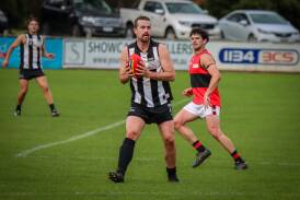 Camperdown ruckman Will Rowbottom in action during his 100th Hampden league senior game. Picture by Justine McCullagh-Beasy 