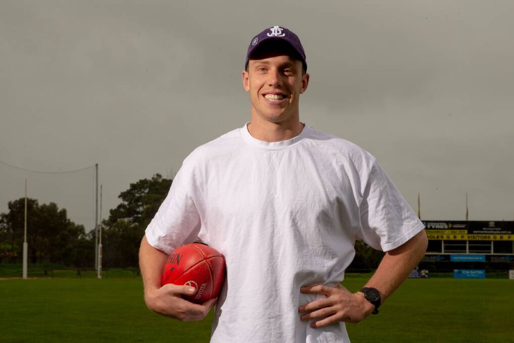Josh Corbett pictured at Bushfield Recreation Reserve in 2022 after he signed with Fremantle. File picture