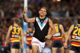 Steven Motlop celebrates a goal for Port Adelaide during his AFL career. Picture by Getty Images 