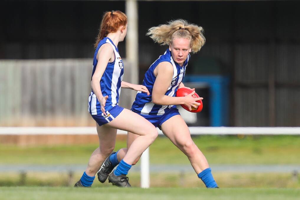 ON THE BALL: Mitzi Adamson plays defence at NAB League level but runs through the midfield when she plays locally for Hamilton Kangaroos in the Western Victoria Female Football League. Picture: Morgan Hancock 