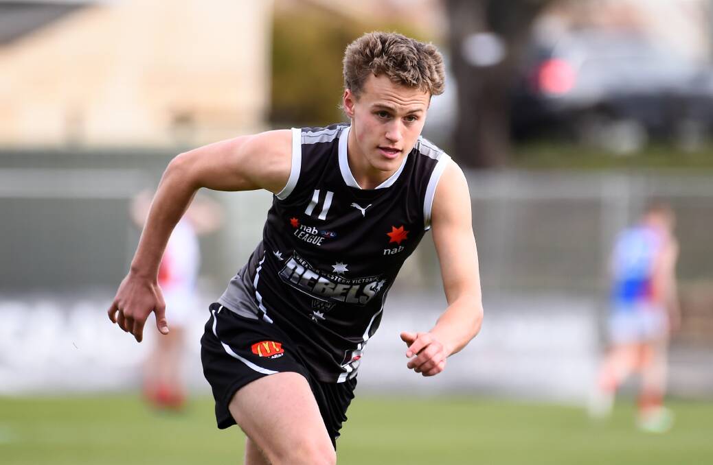 SPOT ON OFFER: South Warrnambool footballer Archie Stevens, pictured playing NAB League for GWV Rebels in 2021, hopes to make Carlton's VFL team. Picture: Adam Trafford 
