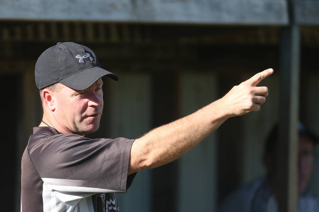 THIS WAY: Current Camperdown coach Neville Swayn gives directions at pre-season training on Friday. Picture: Mark Witte 