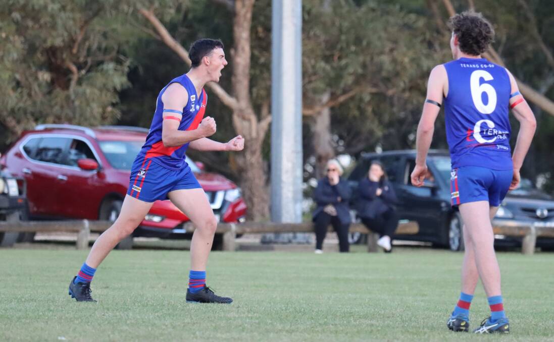 C'MON: Will Kain celebrates kicking a goal for Terang Mortlake. Picture: Justine McCullagh-Beasy 
