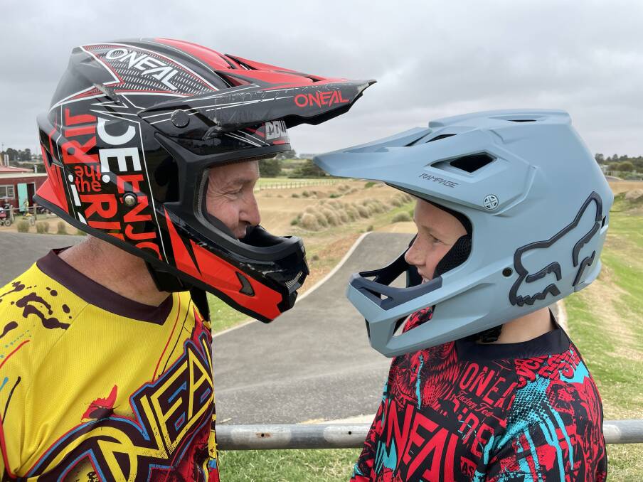 FACE OFF: Father Clinton Bell and his son Liam, 11, enjoy racing BMX together. Picture: Justine McCullagh-Beasy