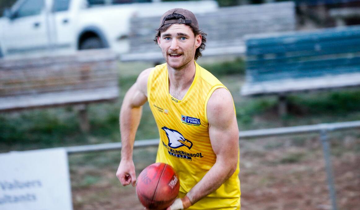 FLYING IN: Callum Grundy will play for North Warrnambool Eagles against Koroit on Saturday. Picture: Anthony Brady 